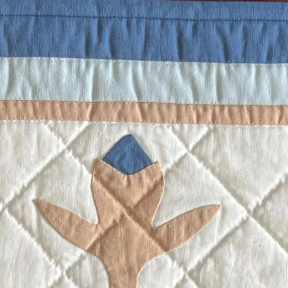Handmade Hand Stitched Appliqué Quilted Floral Wall Hanging Table Topper Blue